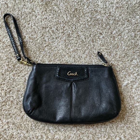 Coach Black Leather Wristlet with Gold Accents - Picture 1 of 4